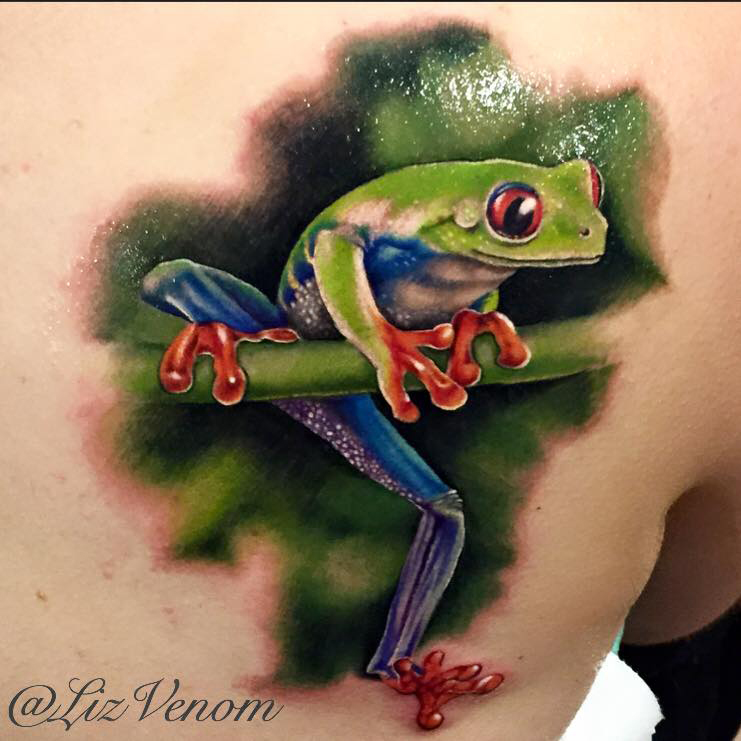 Realistic Green Frog Tattoo by Liz Venom