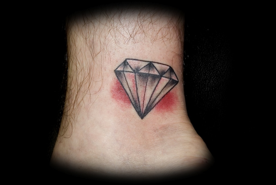 Realistic Grey Diamond Tattoo On Ankle