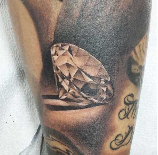 Realistic Grey Diamond Tattoo On Arm Sleeve