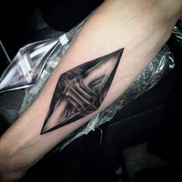 Realistic Grey Diamond Tattoo On Arm