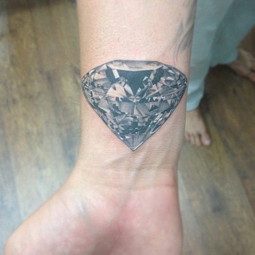 Realistic Grey Diamond Tattoo On Right Wrist