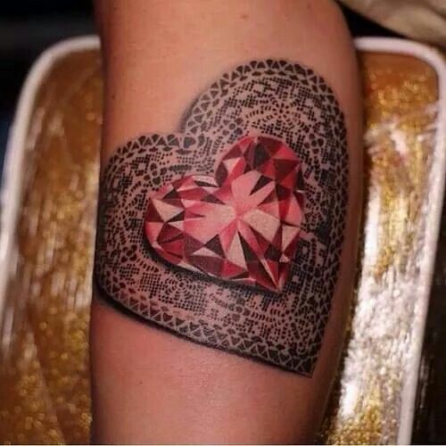 Red Diamond Heart Tattoo On Bicep