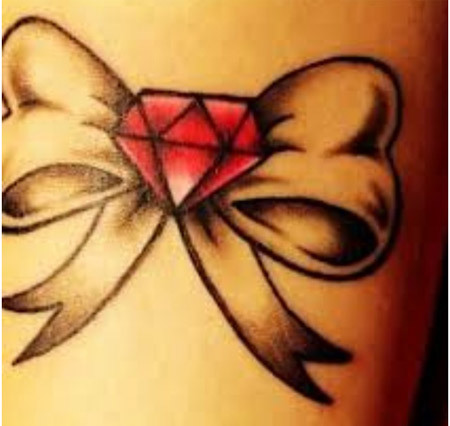 Red Diamond In Bow Tattoo Image