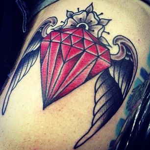 Red Diamond With Wings Tattoo Design For Sleeve