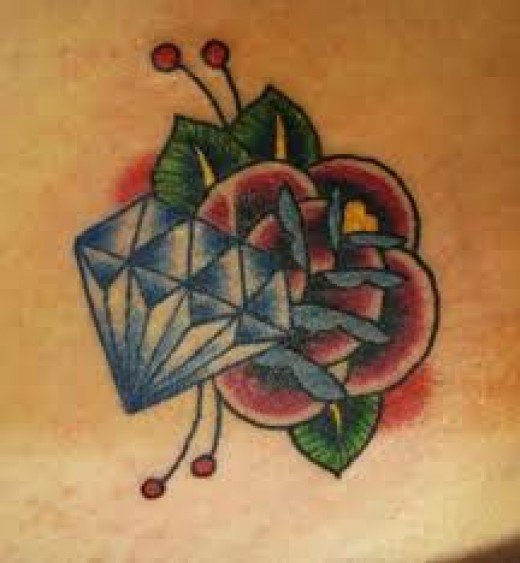 Red Rose And Blue Diamond Tattoo
