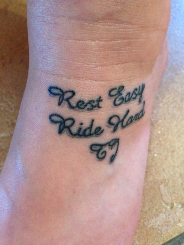 Rest Easy Ride Hard Memorial Tattoo On Foot