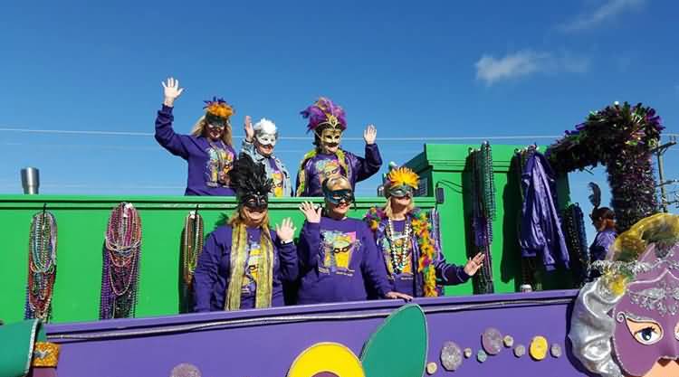 Revelers In Float During The Mardi Gras Parade