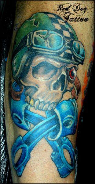 Rider Skull Tattoo On Right Leg Calf