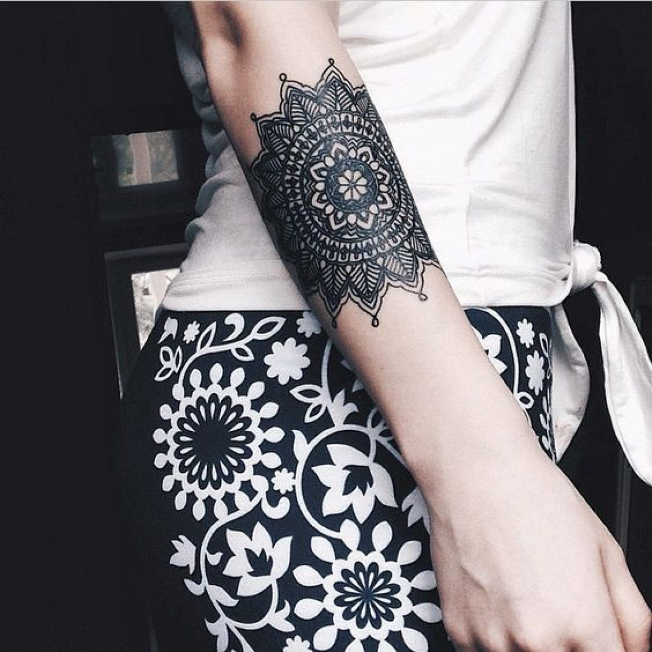 Right Arm Black Ink Mandala Tattoo