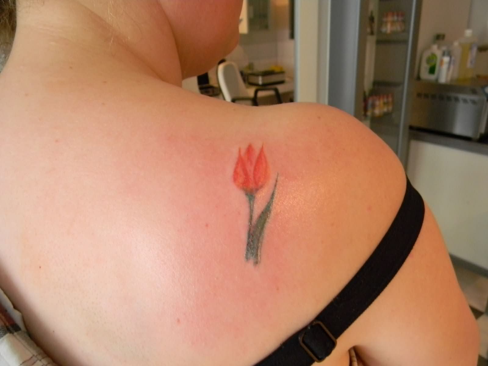 Right Back Shoulder Tulip Flower Tattoo