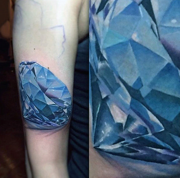 Right Bicep Blue Diamond Tattoo Idea For Girls