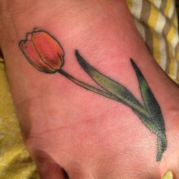 Right Foot Tulip Flower Tattoo