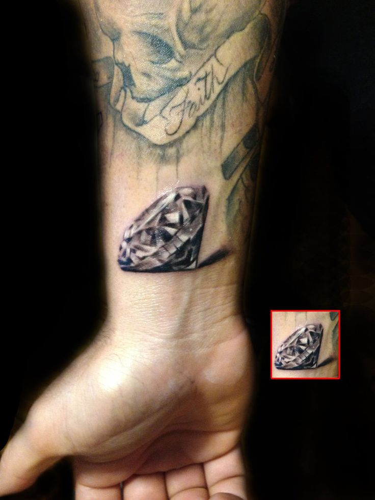 Right Forearm Realistic Grey Diamond Tattoo