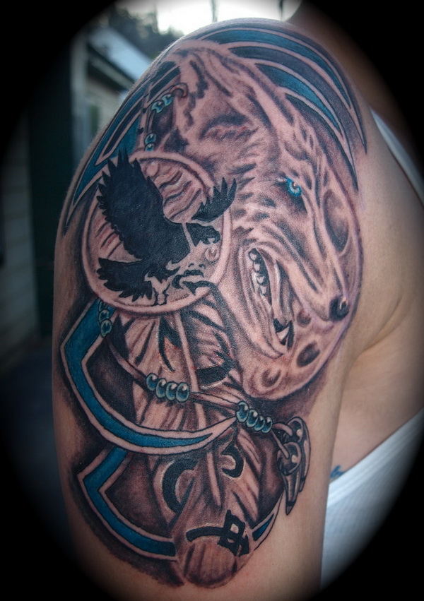 Right Half Sleeve Wolf Tattoo For Men