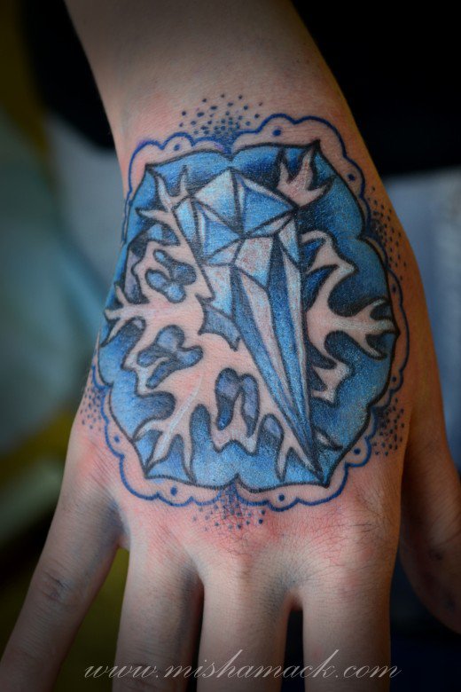 Right Hand Snow Flake And Diamond Tattoo