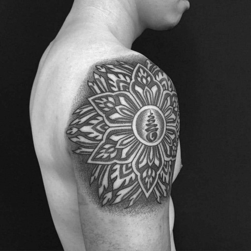 Right Shoulder Mandala Flower Tattoo For Men