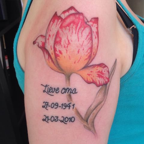 Right Shoulder Memorial Dutch Tulip Tattoo