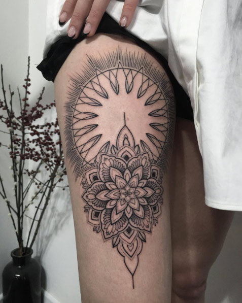 Right Thigh Mandala Tattoo For Young Girls