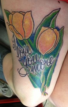 Right Thigh Yellow Tulip Tattoo