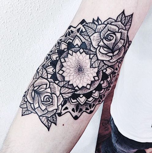 Rose And Mandala Tattoo On Arm