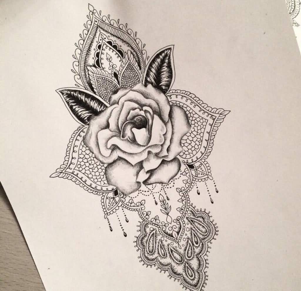 Rose Flower And Mandala Tattoo Design