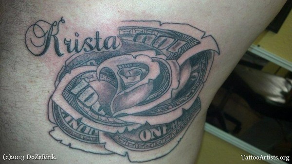 Rrista - Black Ink Money Rose Tattoo Design