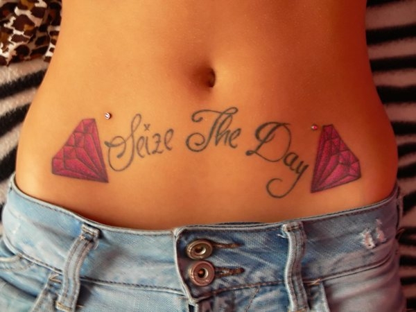 Seize The Day Diamond Tattoo On Belly