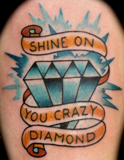 Shine On You Crazy Diamond Banner And Diamond Tattoo On Shoulder