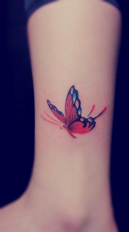 Side Leg Colored Butterfly Tattoo