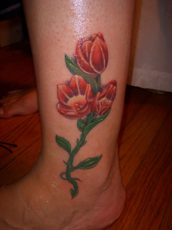 Side Leg Dutch Tulip Flowers Tattoo