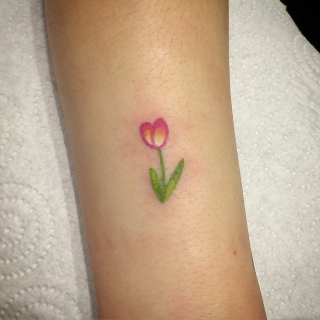 Side Leg Small Tulip Flower Tattoo