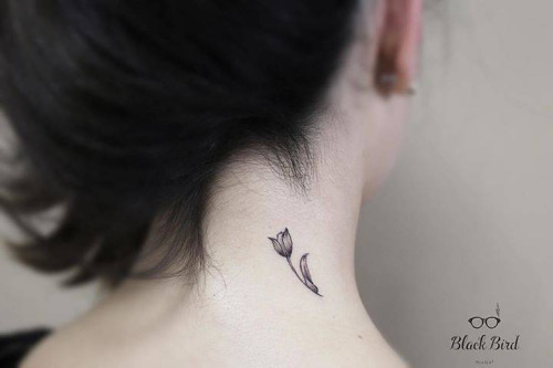 Side Neck Tulip Tattoo For Girls
