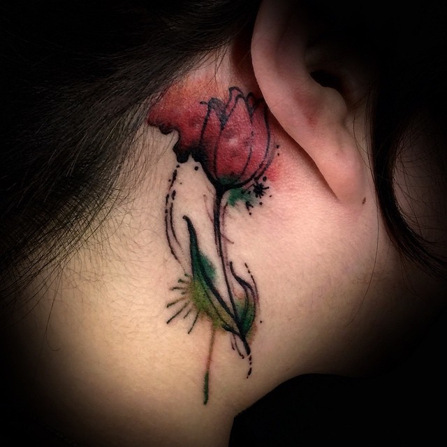 Side Neck Tulip Tattoo For Young Girls