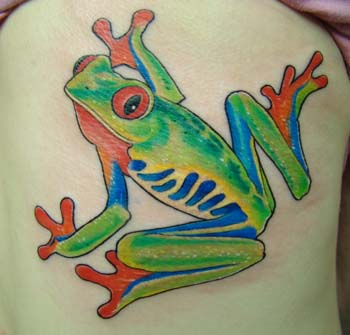 Side Rib Green Frog Tattoo