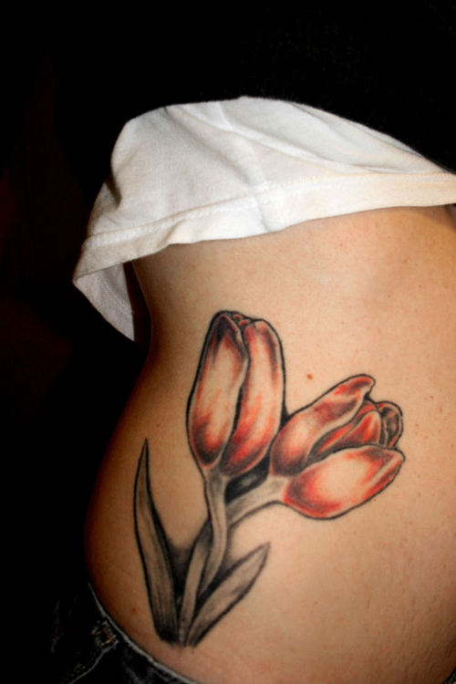 Side Rib Tulip Flowers Tattoo