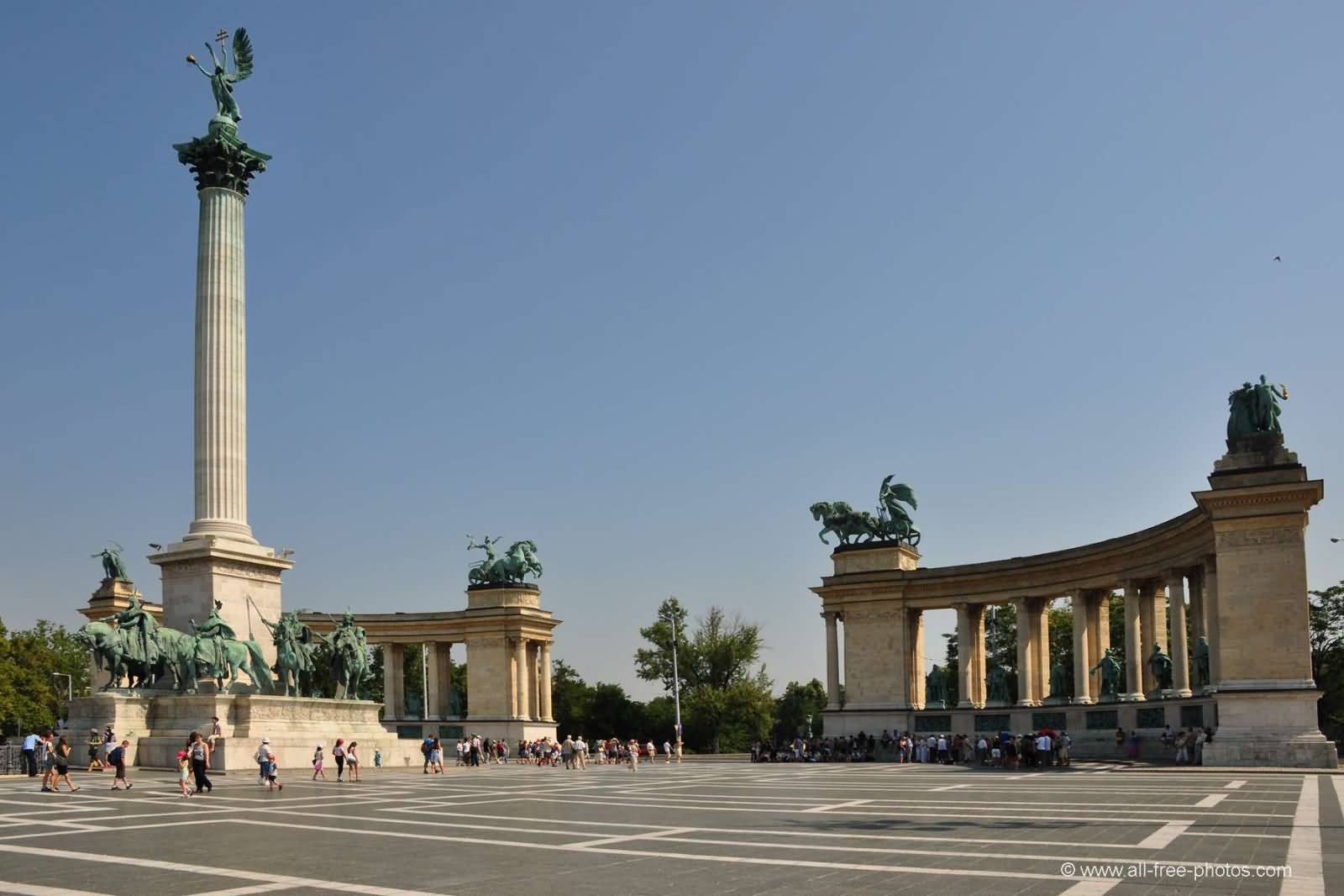Side View Of The Heroes Square In Budapest