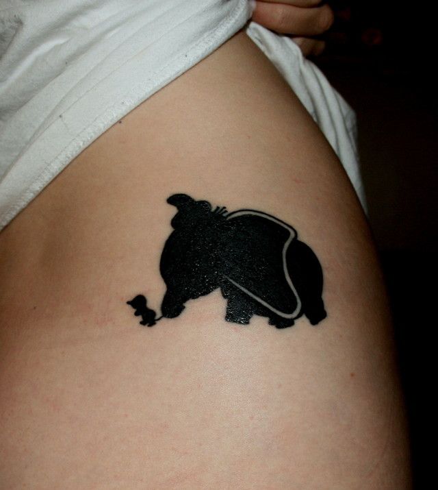Silhouette Dumbo Tattoo Design For Side Rib