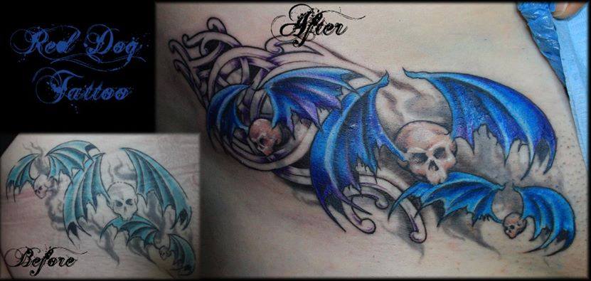 Skull With Bat Wings Tattoo Design