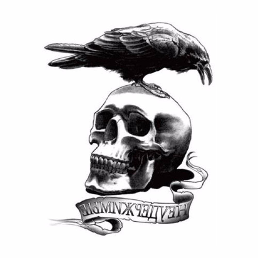 Skull With Black Crow Tattoo Design