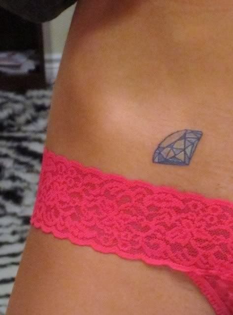 Small Blue Diamond Tattoo On Right Hip