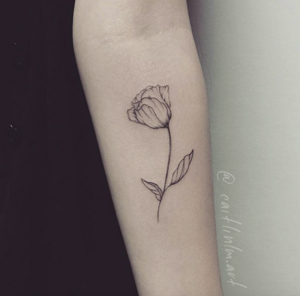 Small Grey Tulip Tattoo On Forearm