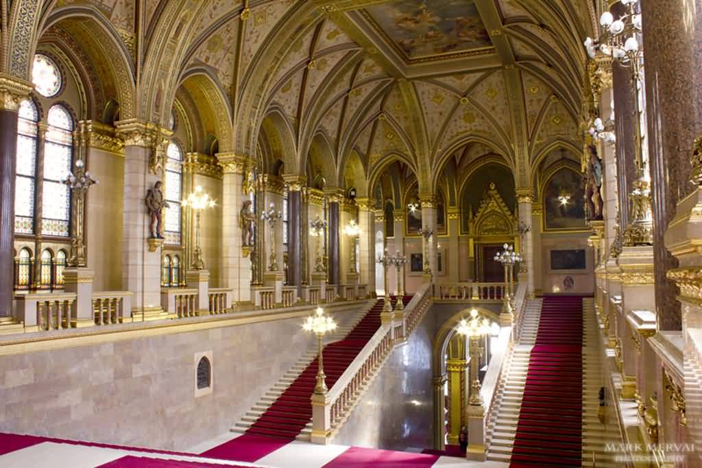 Staircase Inside The Hungarian Parliament Building