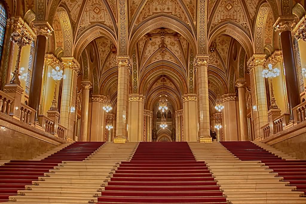 Stairway Inside The Hungarian Parliament Building