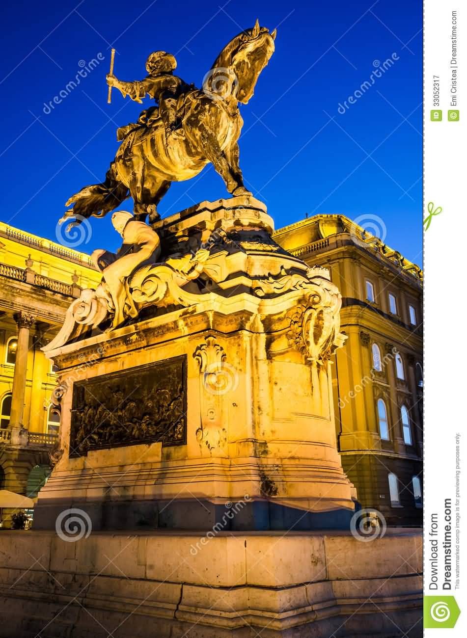Statue Of Eugene Of Savoy At Buda Castle Lit Up At Night
