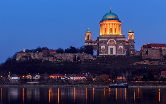 The Esztergom Basilica Illuminated At Night