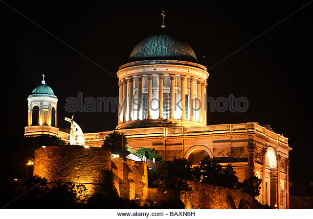 The Esztergom Basilica Lit Up At Night