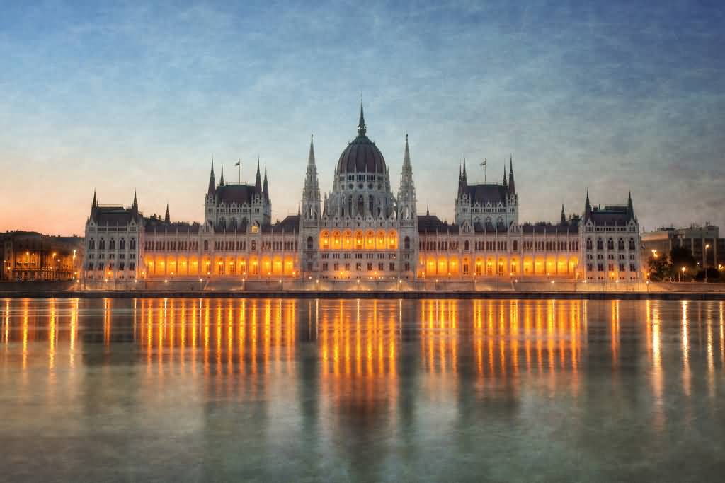The Hungarian Parliament Building At Dusk