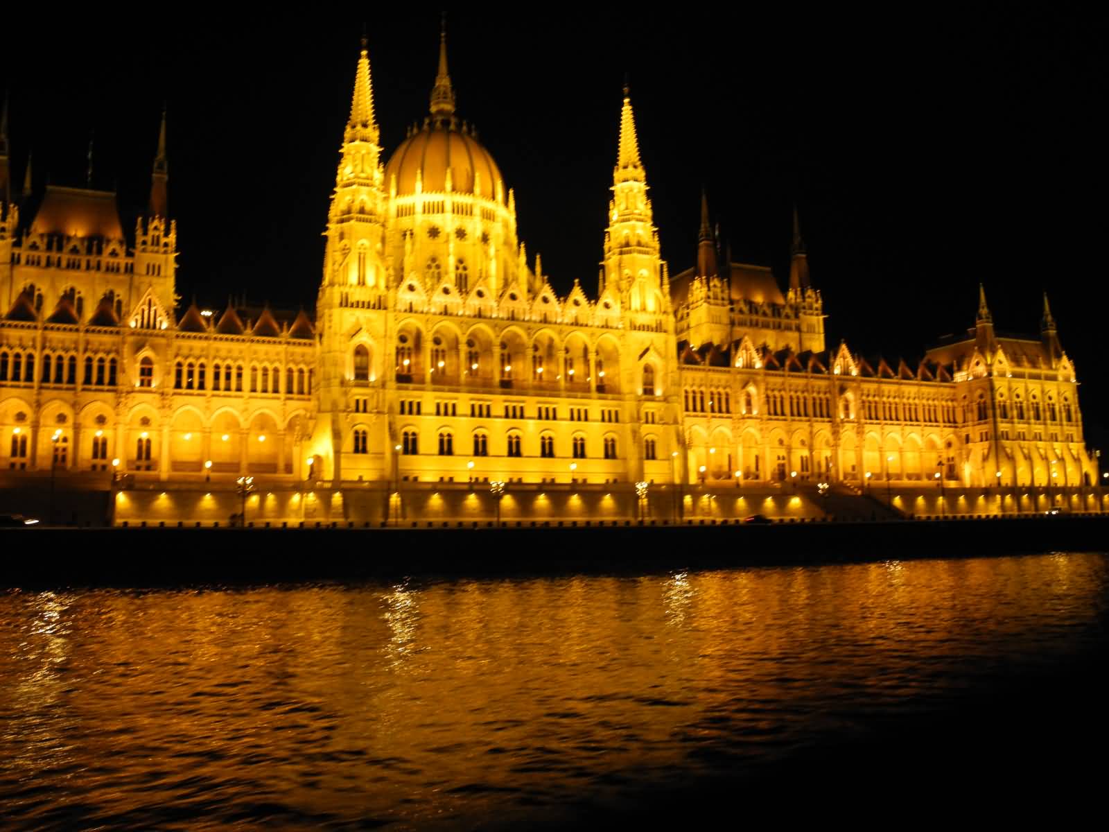 The Hungarian Parliament Building Illuminated By Night