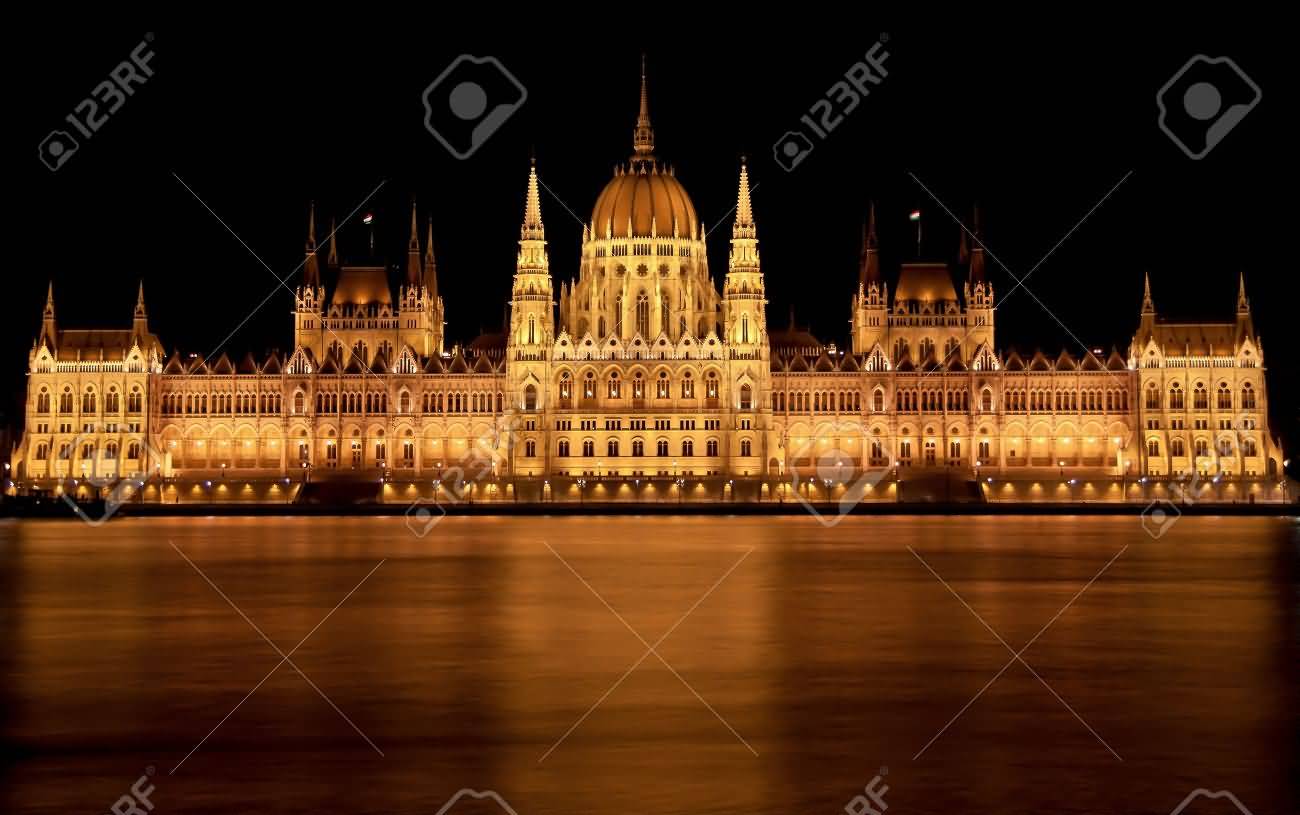 The Hungarian Parliament Building In Budapest At Night