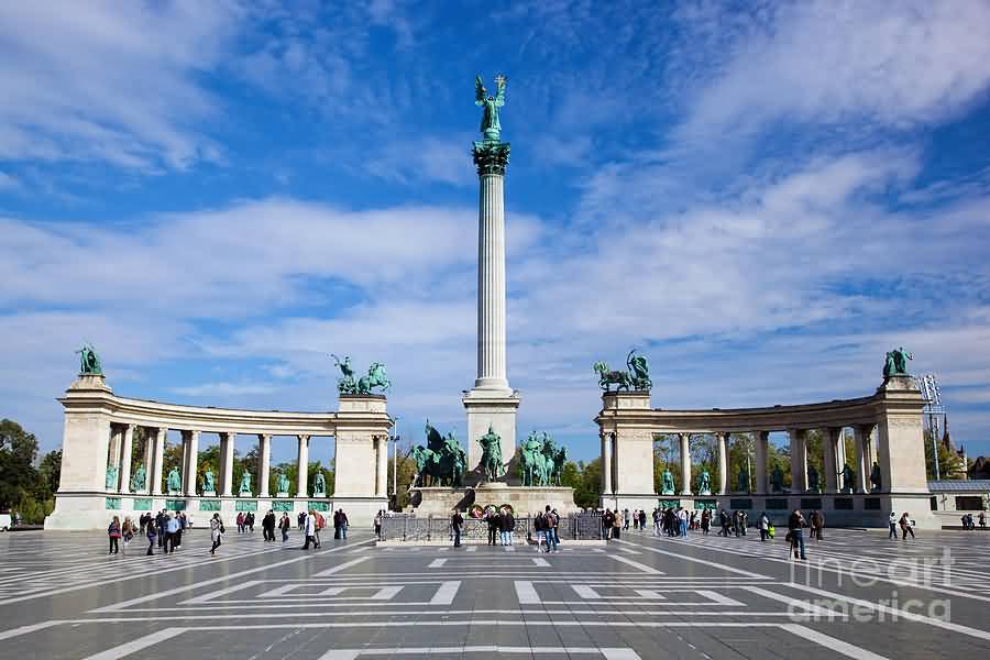 The Millennium Monument At Heroes Square In Budapest
